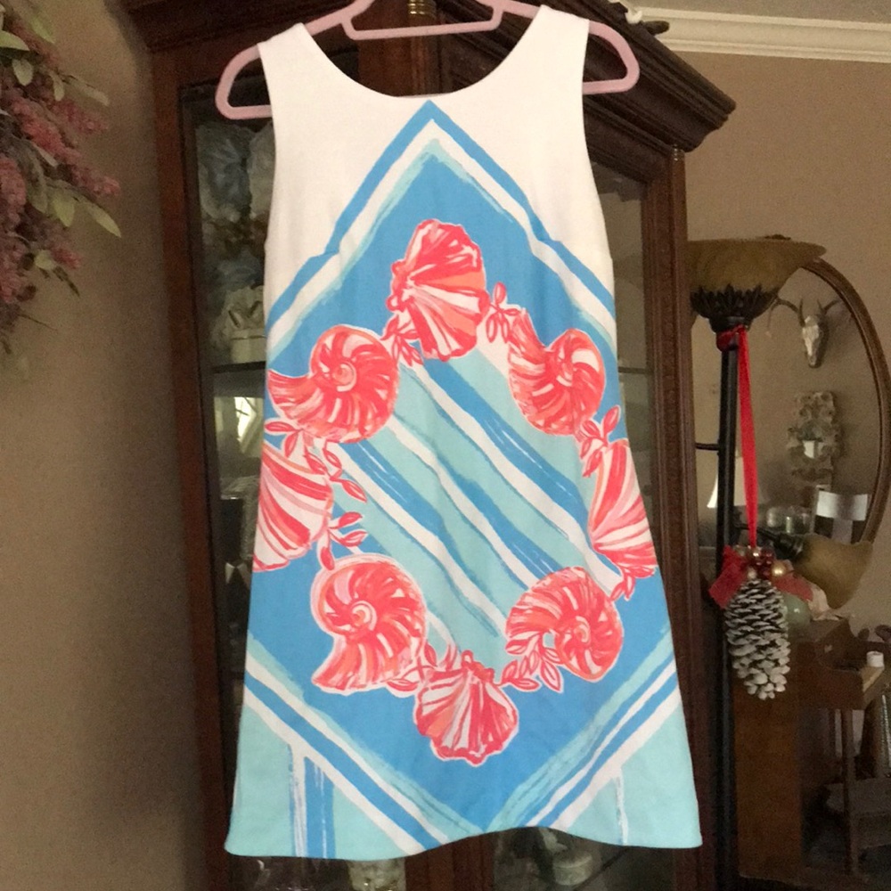 LILY PULITZER Vibrant Blue and Pink Shell Print Dress